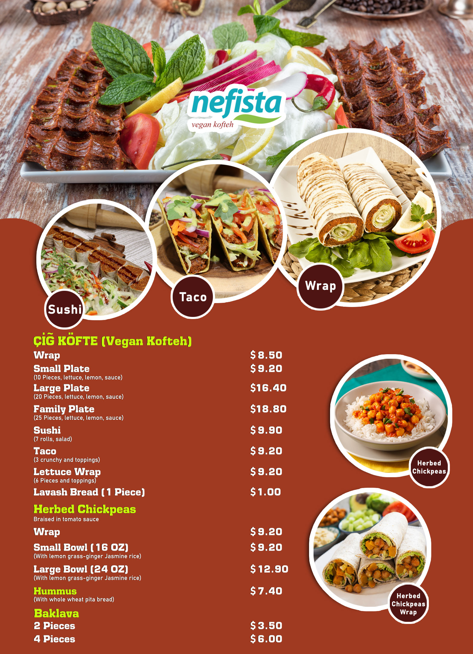 nefista Long Island Menu